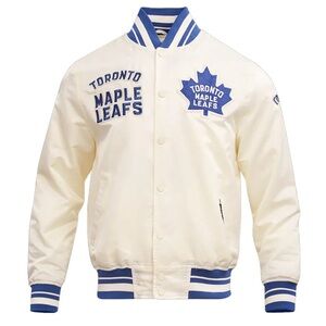 NWT Toronto Maple Leafs Retro Classic Rib Varsity Bomber Jacket -Blue & Eggshell